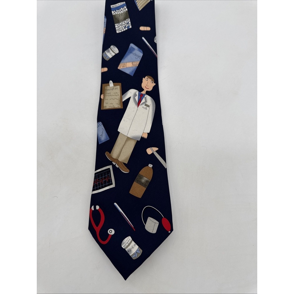 Save the Children Navy Blue Cassandra My Favorite Doctor Silk Necktie Tie
